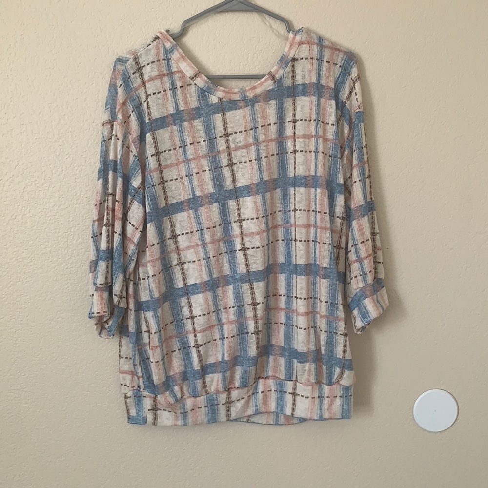 Blue and Pink Plaid Sweater